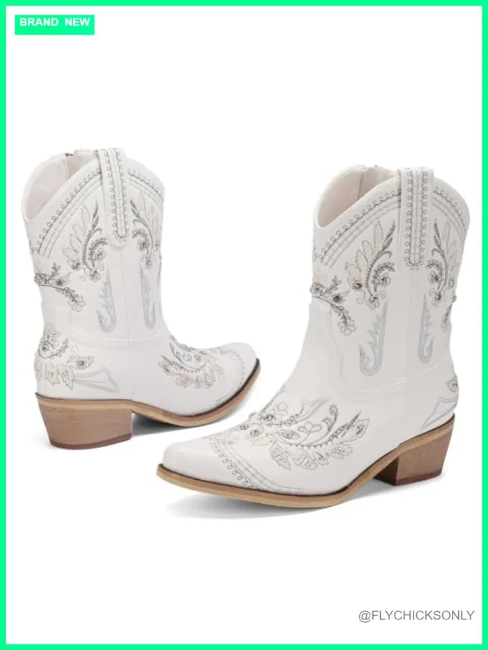 Rhinestone Embroidered Ankle Cowboy Boots with Chunky Heel